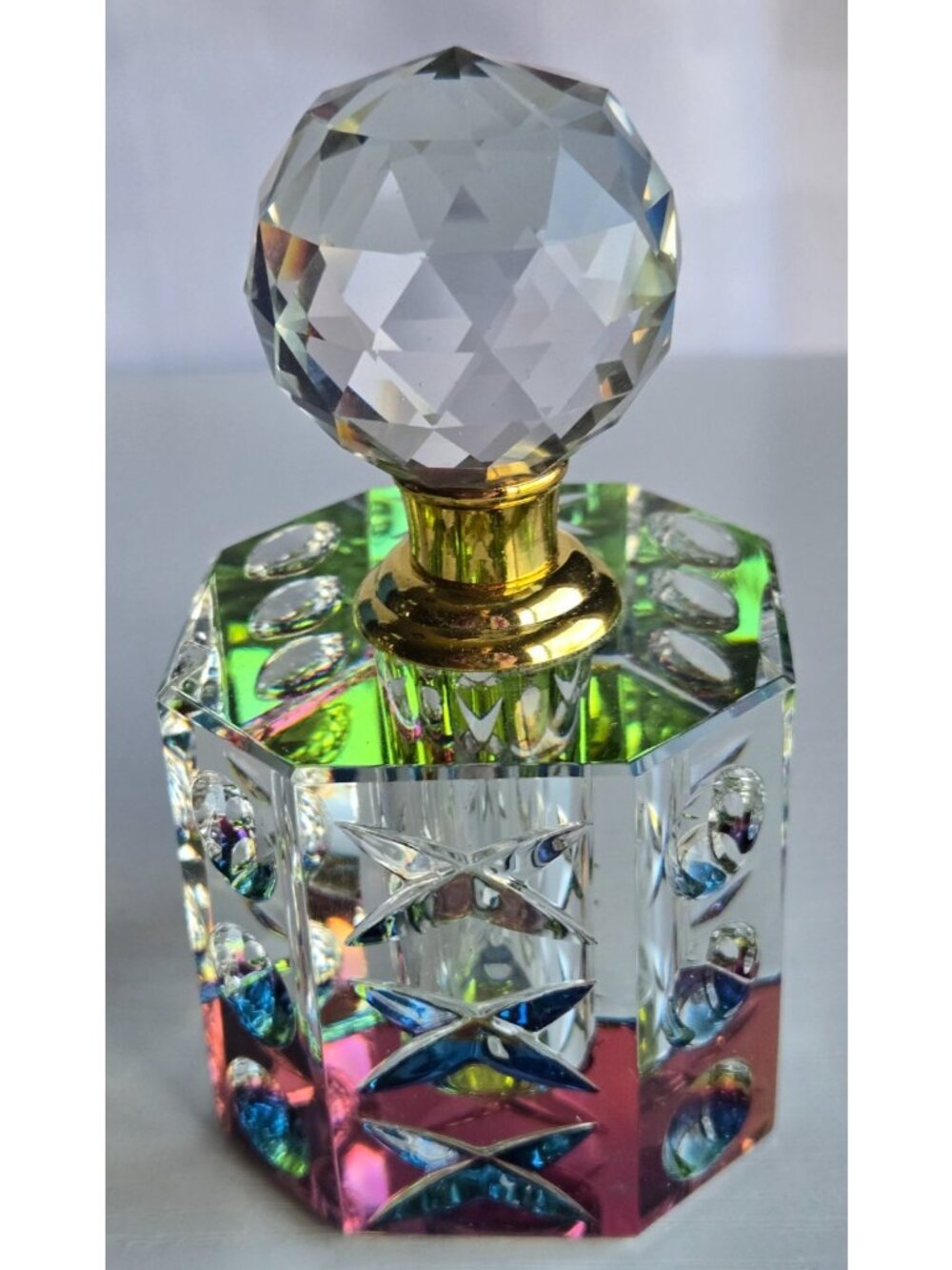 Empty Never Filled Perfume Bottle Cut Clear Crystal Bottom Aurora Borealis - Picture 5 of 7